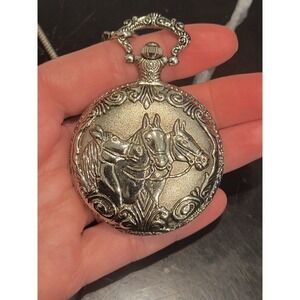 Geneva Quartz Pocket Watch Equestrian Vintage Style Needs Battery Untested